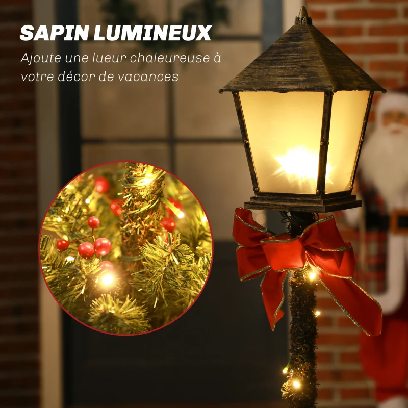 Outsunny Lampadaire de Noël lumineux LED de 1,25 m ornement décoration de Noël avec grappes de baies et nœud papillon