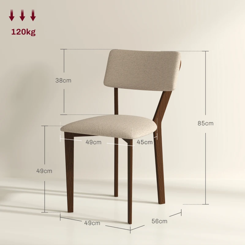 HOMCOM Set mit 2 Esszimmerstühlen, Küchenstühle mit Rückenlehne, Holzbeinen, Leinenstoff, 49 x 56 x 85 cm, beige