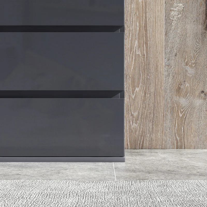HOMCOM Kommode 4 Schubladen ohne Griffe im modernen grauen Lackfinish - Großer Stauraum