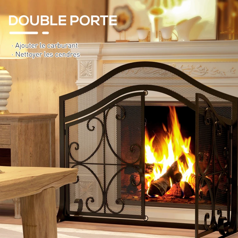 HOMCOM Grille de protection pour cheminée panneau unique en maille d'acier 105 x 40 x 80,5 cm noir