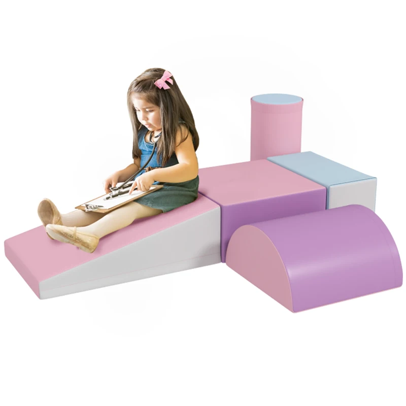 HOMCOM Blocs souples, ensemble de 5 blocs en mousse pour enfants de 1 à 3 ans, similicuir, Multicolore