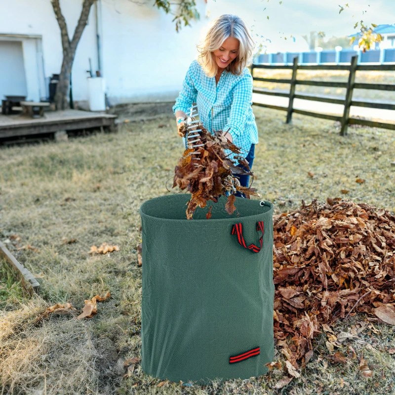 Outsunny Garden Waste Bags, 300L x 3 Heavy Duty Garden Bags, Foldable and Reusable Waste Sacks with Handles for Loading Leaf, Trash, Debris, Green