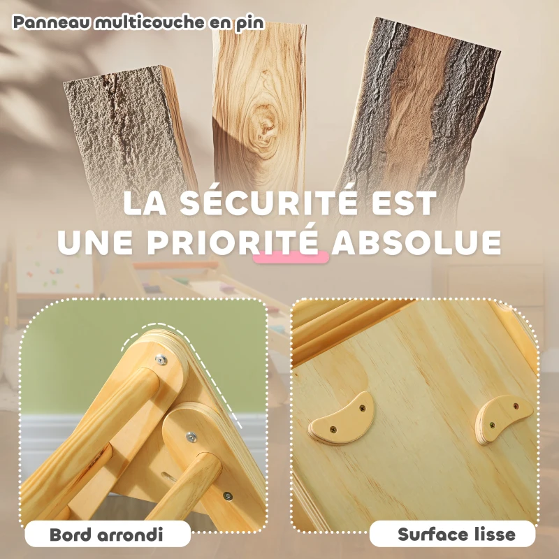 AIYAPLAY Triangle d'escalade, 3 en 1 en bois pour grimper et glisser, charge max. 50 kg, pour 18-48 mois, bois naturel