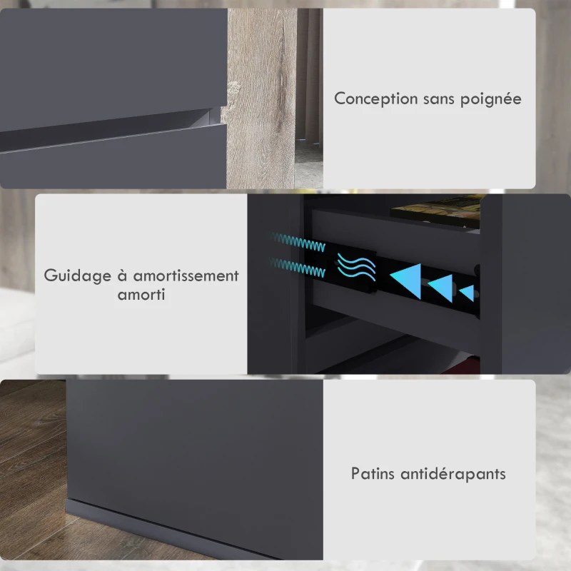 HOMCOM Commode 5 tiroirs sans poignées Moderne en Finition Laquée Grise - Grand Espace de Rangement