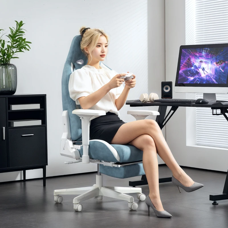 HOMCOM Fauteuil de jeu, accoudoirs et dossier réglables, revêtement similicuir, jusqu'à 120 kg, Bleu