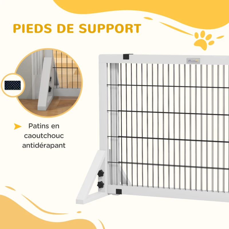 PawHut Barrière de sécurité pour chien barrière de protection à 2 panneaux largeur réglable 101-181 cm en bois acier blanc