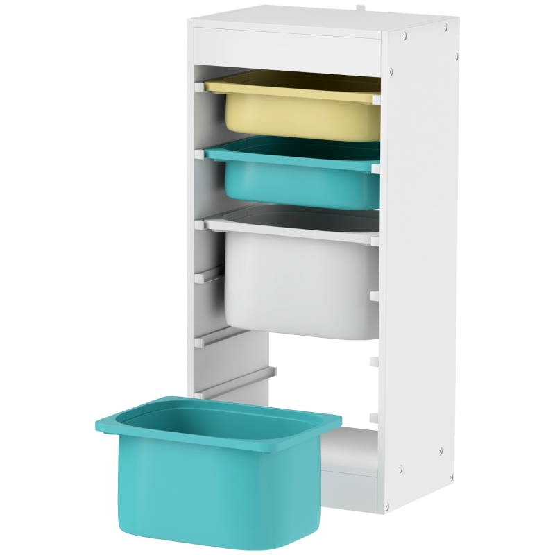 Meuble Rangement Jouets Enfant AIYAPLAY 4 Niveaux + 4 Boîtes - Blanc - Chambre Ou Salon 3-8 Ans