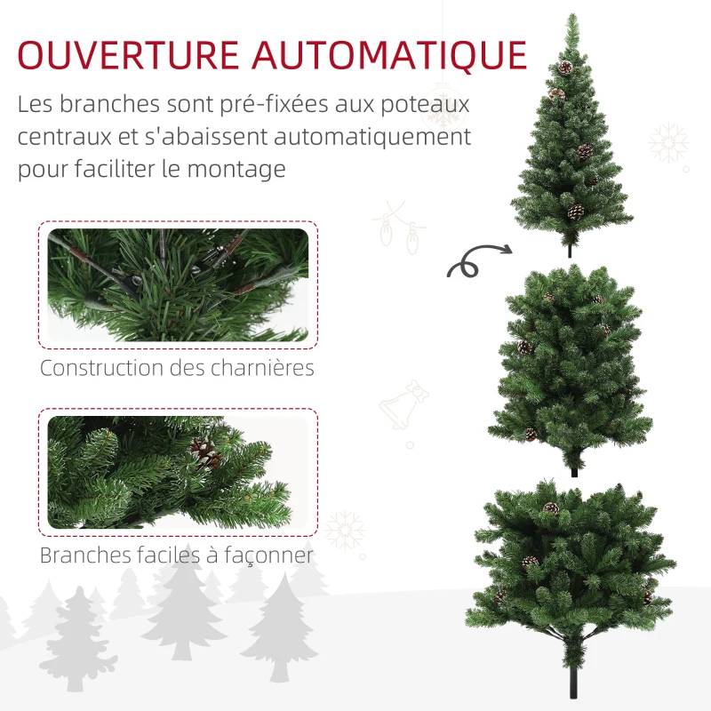 HOMCOM Sapin de Noël artificiel 180 cm arbre de Noël Slim avec support en acier pliable, 618 branches épines, vert
