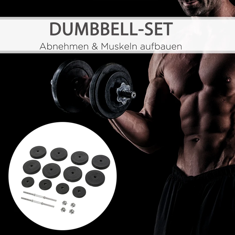 HOMCOM Kurzhantel-Set 2 x 25 kg, 2 x 6 Hantelscheiben mit Kunststoffhülle, bodenschonend, Schwarz