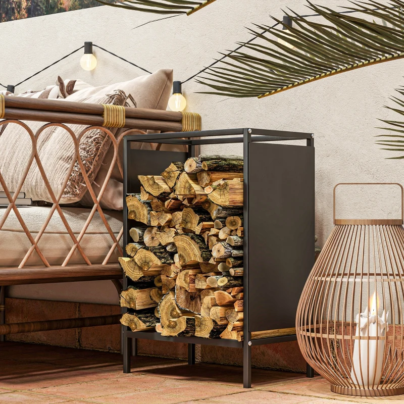 Outsunny Range bûche interieur porte bûche de cheminée support de bois de chauffage pour intérieur extérieur 44x28x65 cm noir