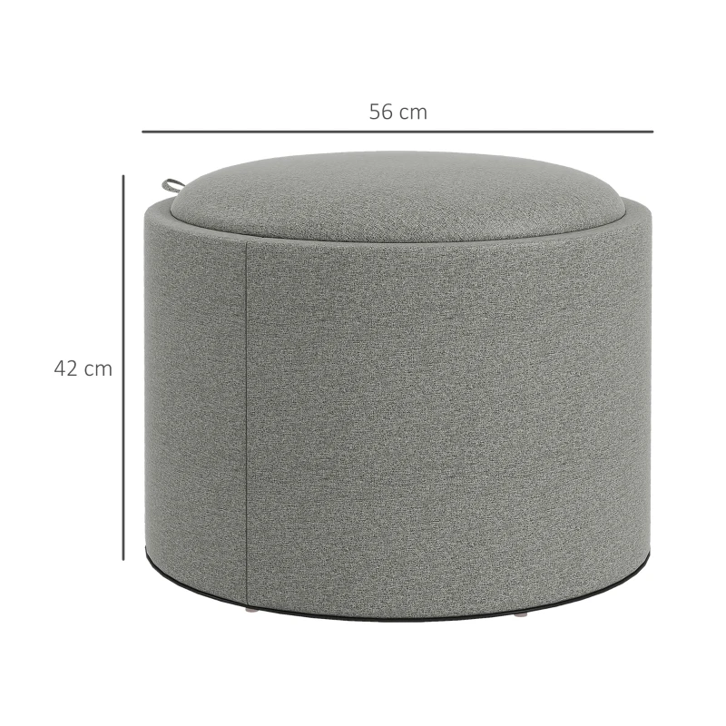 HOMCOM Pouf Contenitore Effetto Lino da 120 kg max con Vassoio a Ribalta, in MDF, 56x56x42 cm, Grigio