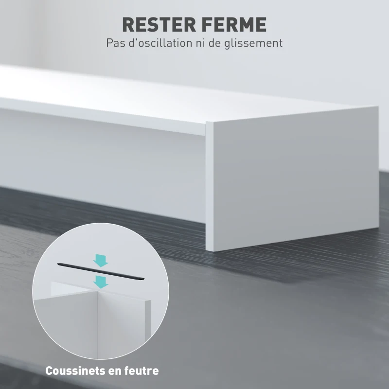 HOMCOM Rehausseur écran PC bureau support d'écran d'ordinateur de 100 cm support moniteur avec deux compartiments, blanc