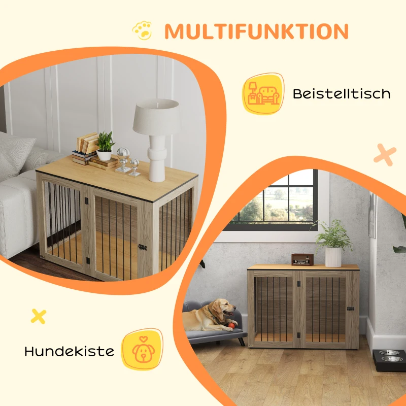 PawHut Hundebox, Haustierbox für große Hunde, Hundehütte, Indoor, 106 x 60 x 76 cm, Eiche(m-4)