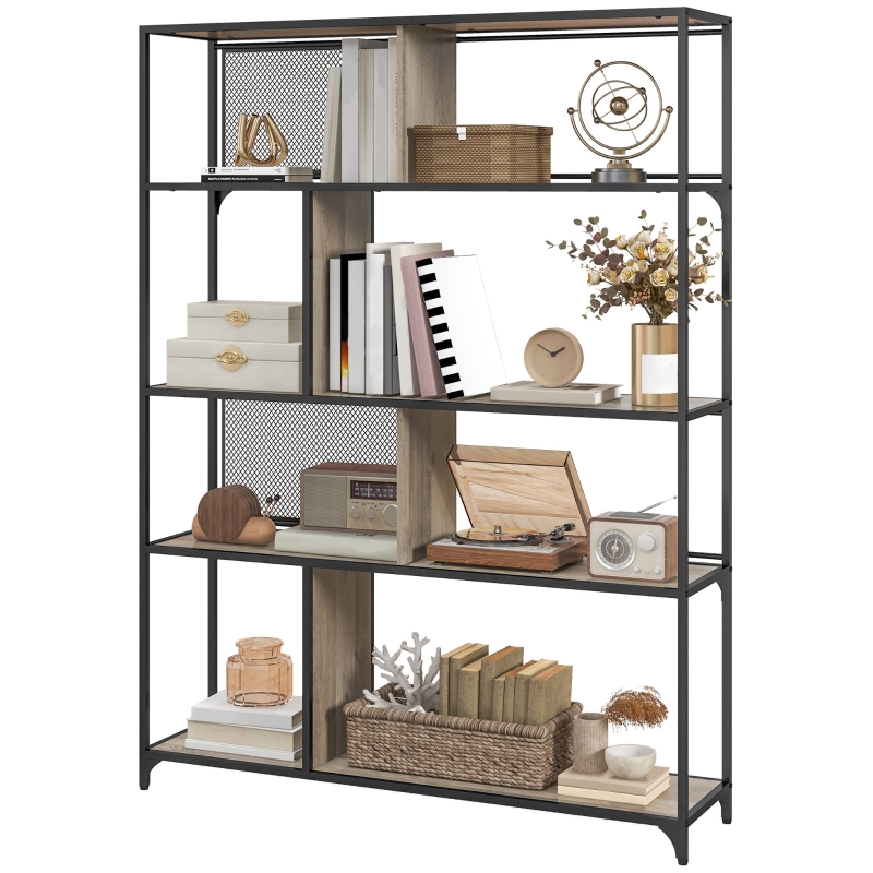 VECELO Bibliothèque Pliable 5 Niveaux – Étagère Industrielle 61x30x157 Cm, Montage Facile, Anti-basculement