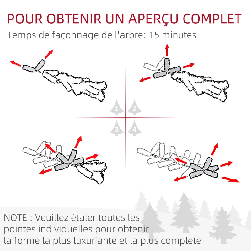 HOMCOM Sapin de Noël artificiel 210 arbre de Noël avec support en métal pliable, 1674 branches, décoration de Noël réaliste