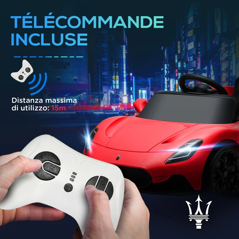 AIYAPLAY Voiture électrique pour enfants sous licence Maserati MC20 12V, Télécommande, LED, Musique et Klaxon, 3 à 6 Ans, rouge