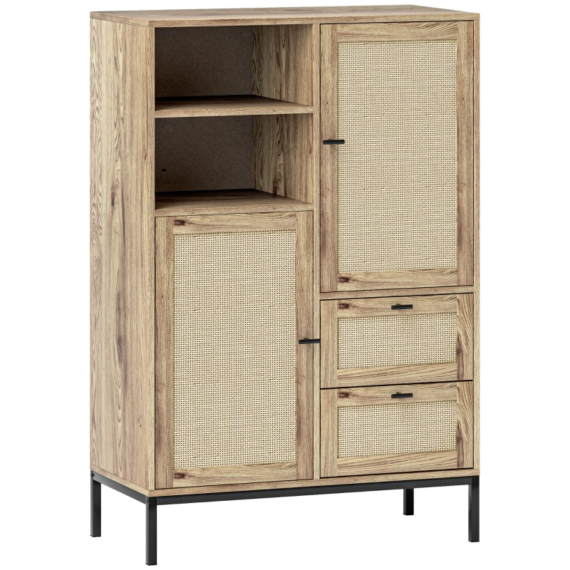 HOMCOM Armoire de Rangement, Commode Flexible avec Portes en Rotin, Tiroirs et Étagères Ajustables, 80L x 40l x 120H cm