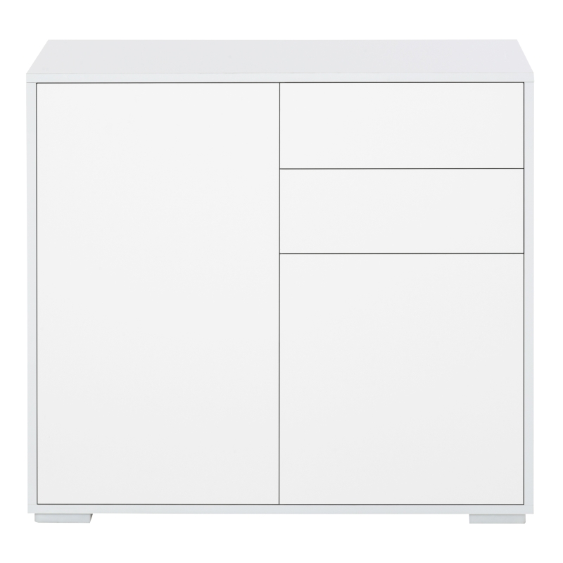 HOMCOM Mobiletto 2 Cassetti e 2 Ante, Apertura a Pressione, Mobile con 2 Cassetti e 2 Ante per Casa e Ufficio, 79x36x74cm, Bianco Opaco