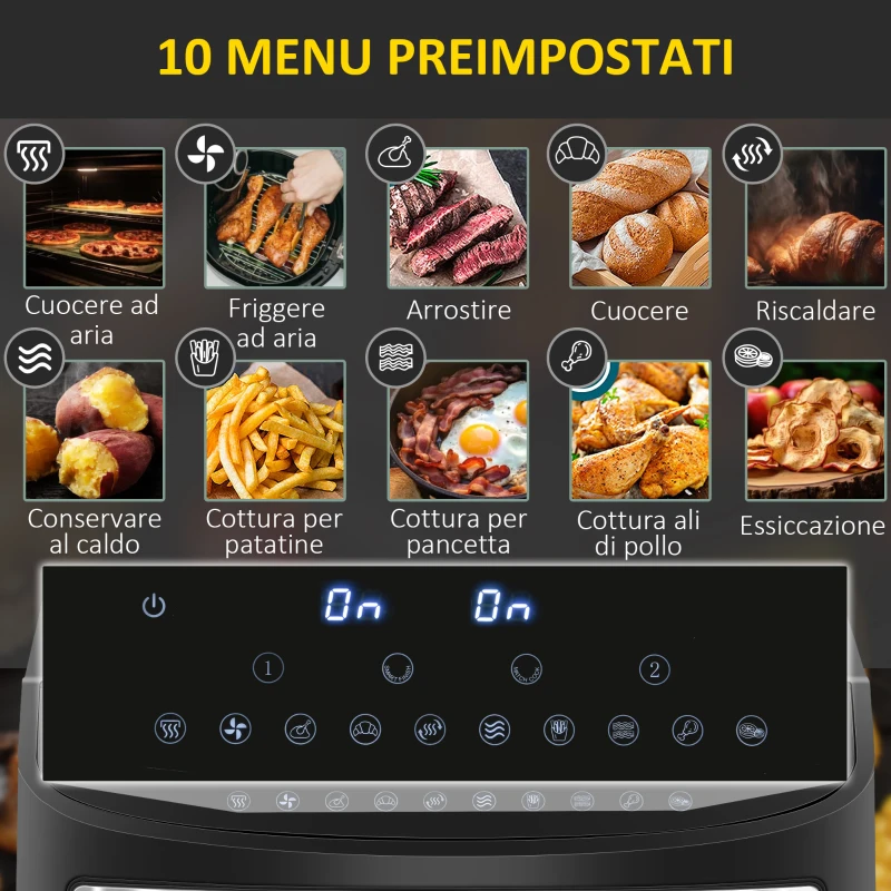HOMCOM Friggitrice ad Aria 8L con Timer e Temperatura Regolabile, in Acciaio e Plastica, 38.8L x 36.3x31.1 cm, Nero