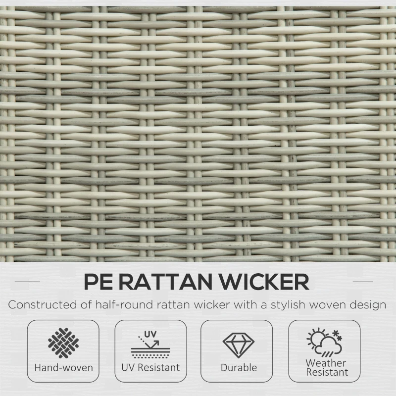 Outsunny 5 Pieces Rattan Bistro Set with Adjustable Back, Reclining Wicker Balcony Furniture with Cushions, Glass Top Coffee Table and Footstools, Outdoor Table and Chairs, Grey