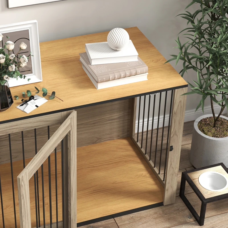 PawHut Hundebox, Haustierbox für große Hunde, Hundehütte, Indoor, 106 x 60 x 76 cm, Eiche(m-9)