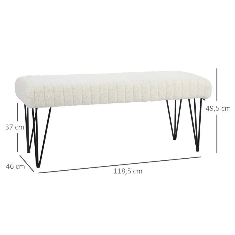 HOMCOM Bettbank aus weißem Bouclé-Stoff mit schwarzen Haarnadelbeinen 118,5L x 46B x 49,5H cm Creme