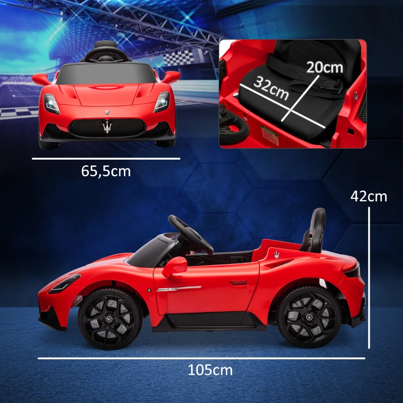 AIYAPLAY Voiture électrique pour enfants sous licence Maserati MC20 12V, Télécommande, LED, Musique et Klaxon, 3 à 6 Ans, rouge