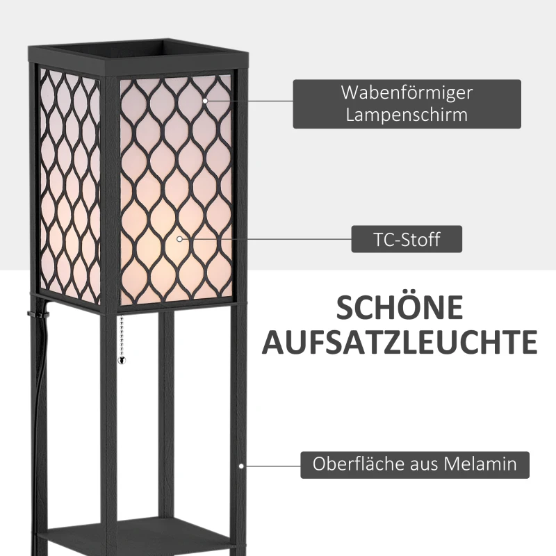 HOMCOM Stehlampe Wohnzimmer mit Regal, Stehleuchte Standleuchte mit E27 Fassung für Wohnzimmer Schlafzimmer, exkl. Glühbirne
