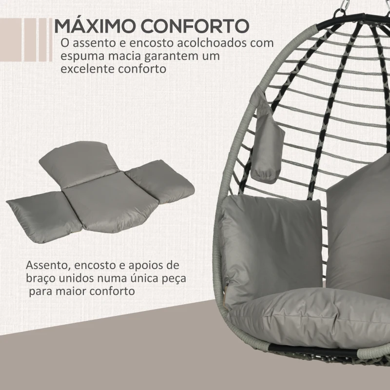 Outsunny Cadeira Supensa com Suporte com Cesta Dobrável Almofada e Apoio para a Cabeça  110x100x188 cm Cinza e Preto