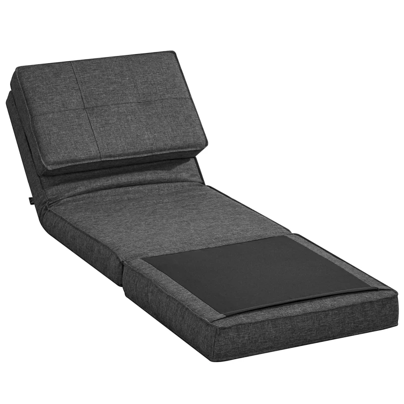 HOMCOM Armchair - Folding Spare Mattress - Convertible Chair - Adjustable Backrest 5 Positions - Gray Linen-Look Polyester Fabric