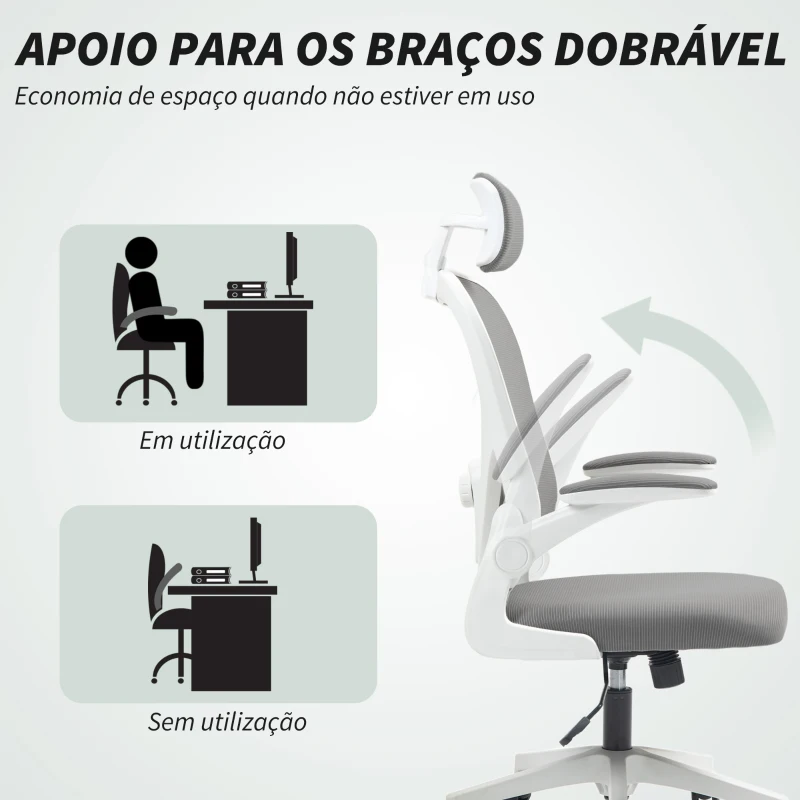 HOMCOM Cadeira de Escritório Giratória com Altura Ajustável Apoio para a Cabeça e Suporte Lombar Ajustáveis 58x63x115-125 cm Cinza