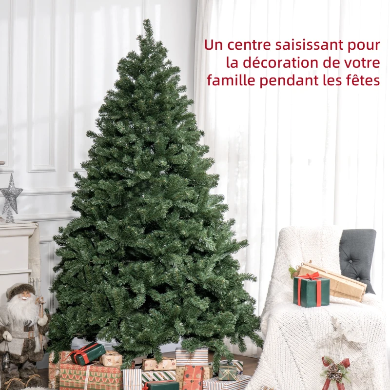 HOMCOM Sapin de Noël artificiel 210 arbre de Noël avec support en métal pliable, 1674 branches, décoration de Noël réaliste