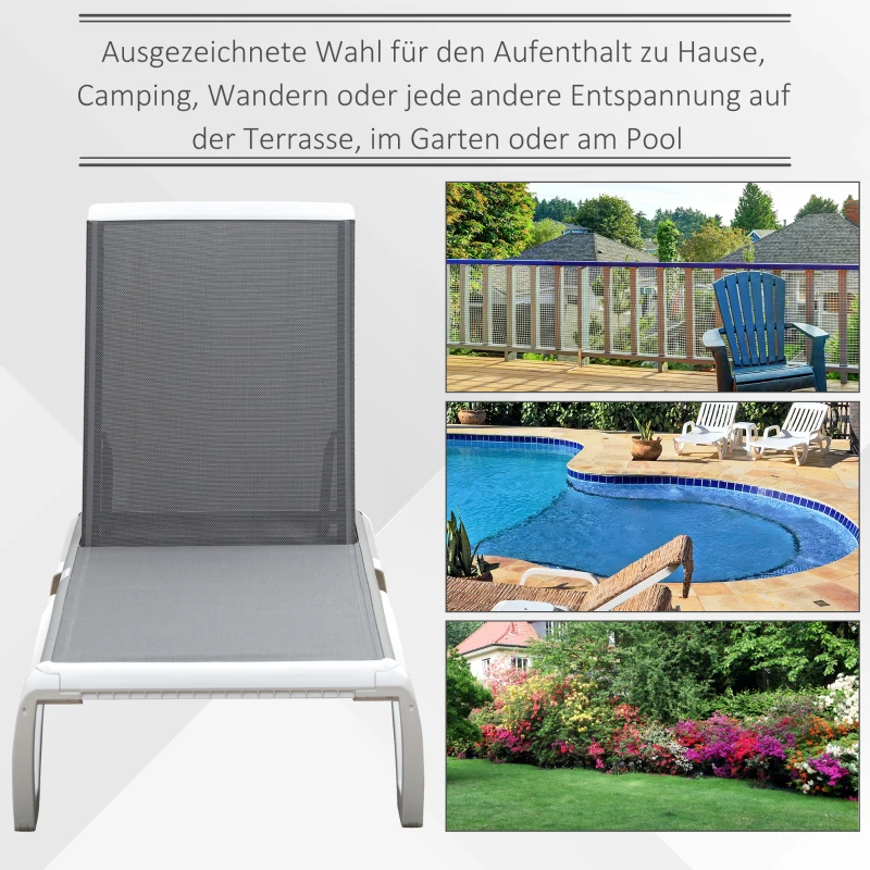 Outsunny Sonnenliege, Gartenliege, verstellbare Rückenlehne, Aluminium, Grau
