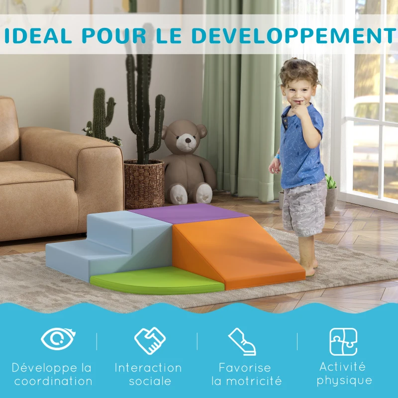 HOMCOM 4 blocs de construction XL - modules de motricité - mousse EPE polyuréthane, vert orange violet et bleu