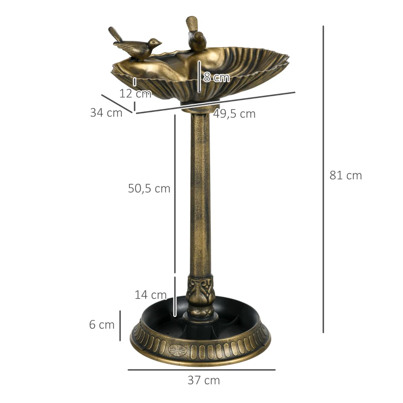 Outsunny Vogeltränke, Vogelbad mit Statuen, 2 Becken, Kunststoff, antiker Look, 49,5L x 38B x 81H cm, Bronzefarben