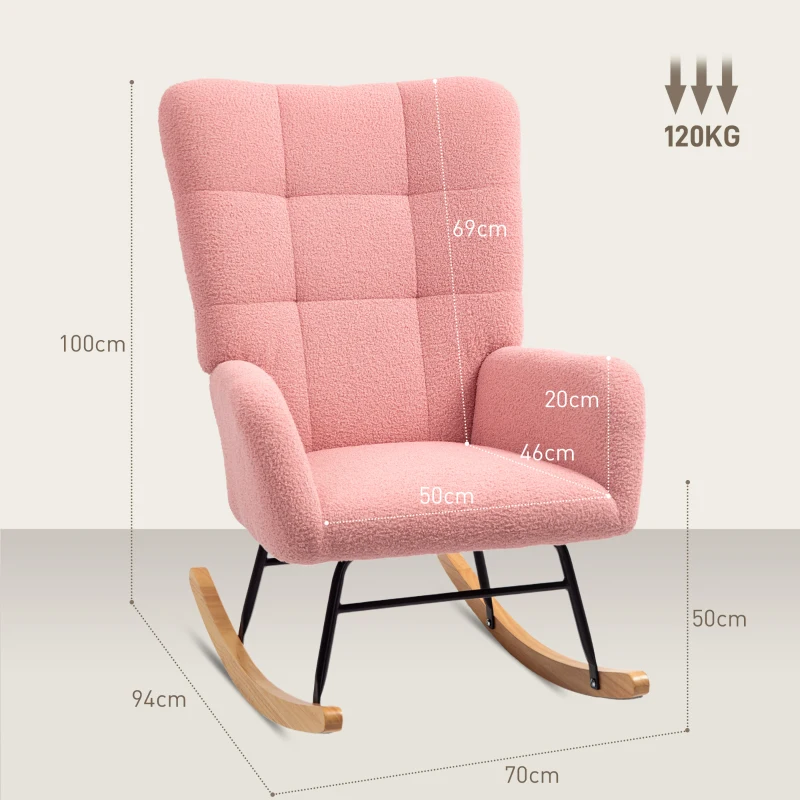 HOMCOM Fauteuil à bascule, revêtement en peluche, rembourrage épais, antidérapant, Rose