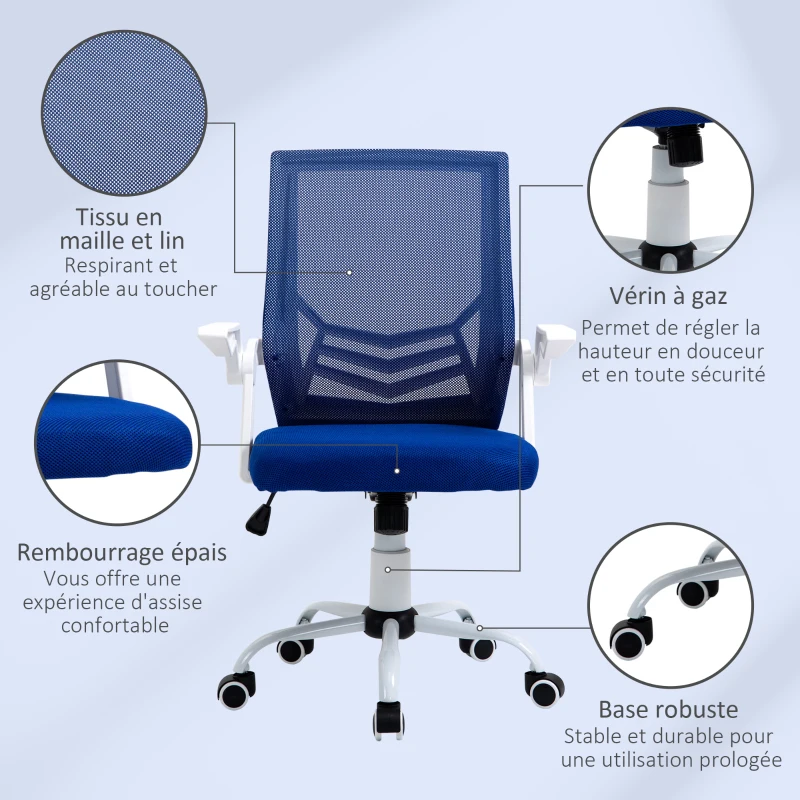 Vinsetto Chaise bureau fauteuil de bureau ergonomique en maille avec support lombaire, hauteur réglable, accoudoirs rabattables