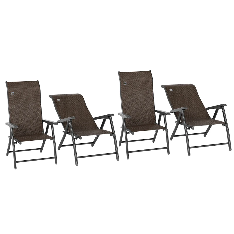 Outsunny Set of Four Folding Garden Chairs, with Seven-Position Adjustable Backs, Dark Brown