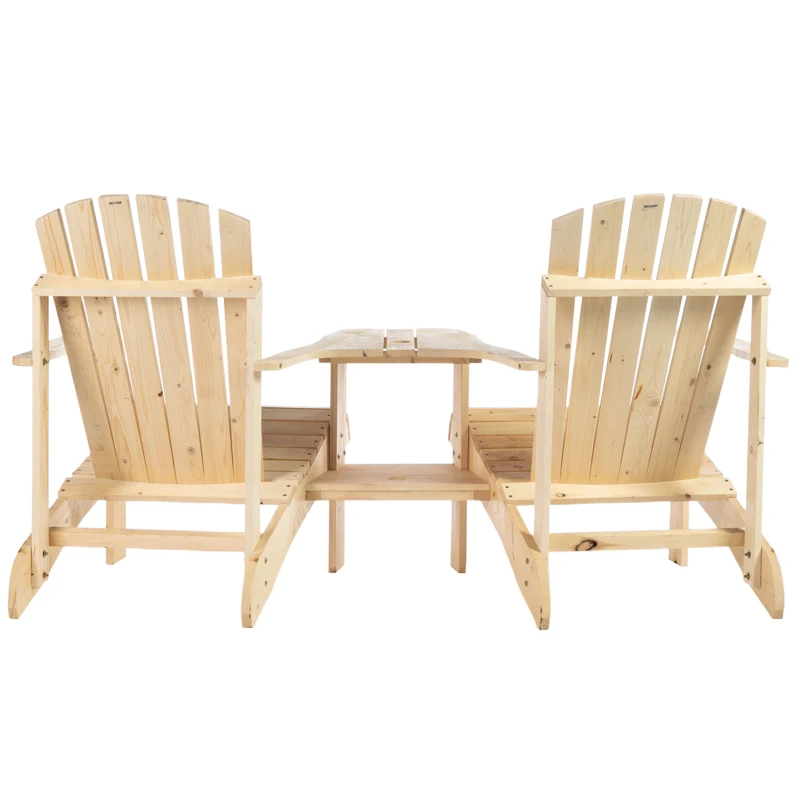 Outsunny Chaise de jardin Adirondack avec table et trou pour parasol 2 places Ensemble de sièges de jardin Meubles de jardin en bois massif naturel 178 x 87 x 92 cm