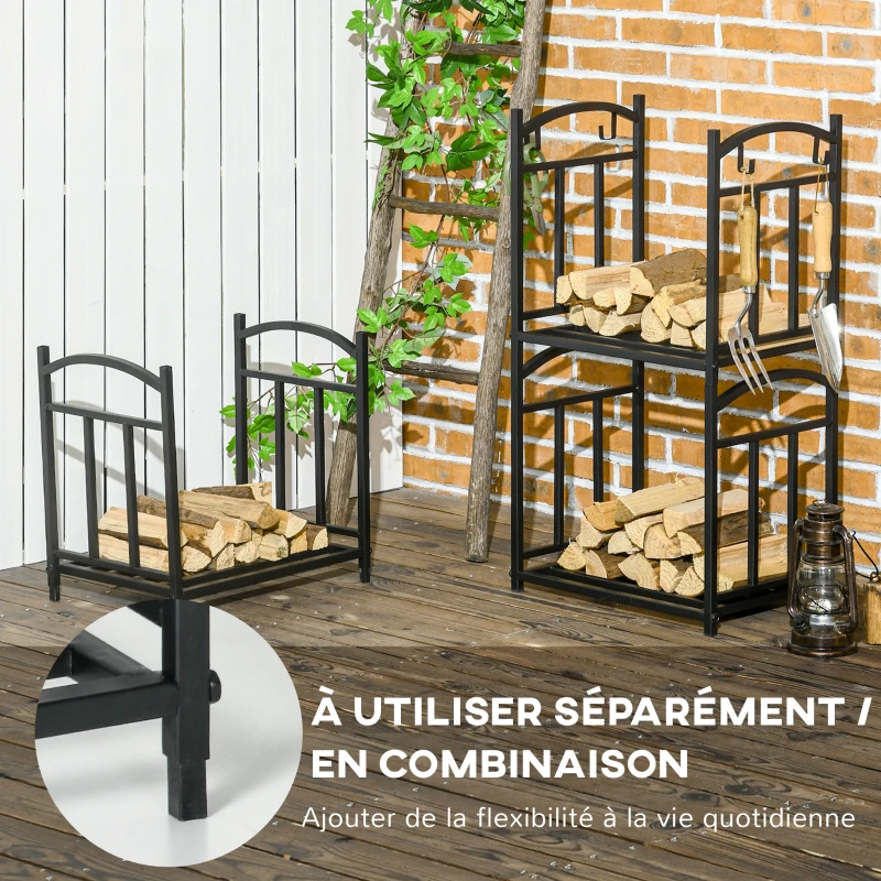 Outsunny Range bûches Porte-bûches range rack à bûches pour bois de cheminée modulable 4 crochets dim. 46 x 32 x 126 cm