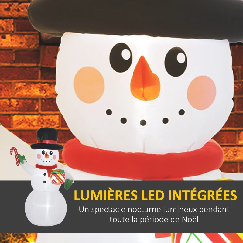 Outsunny Bonhomme de neige gonflable de Noël de 180 cm avec lumières LED, matériel fixation et souffleur, intérieur et extérieur