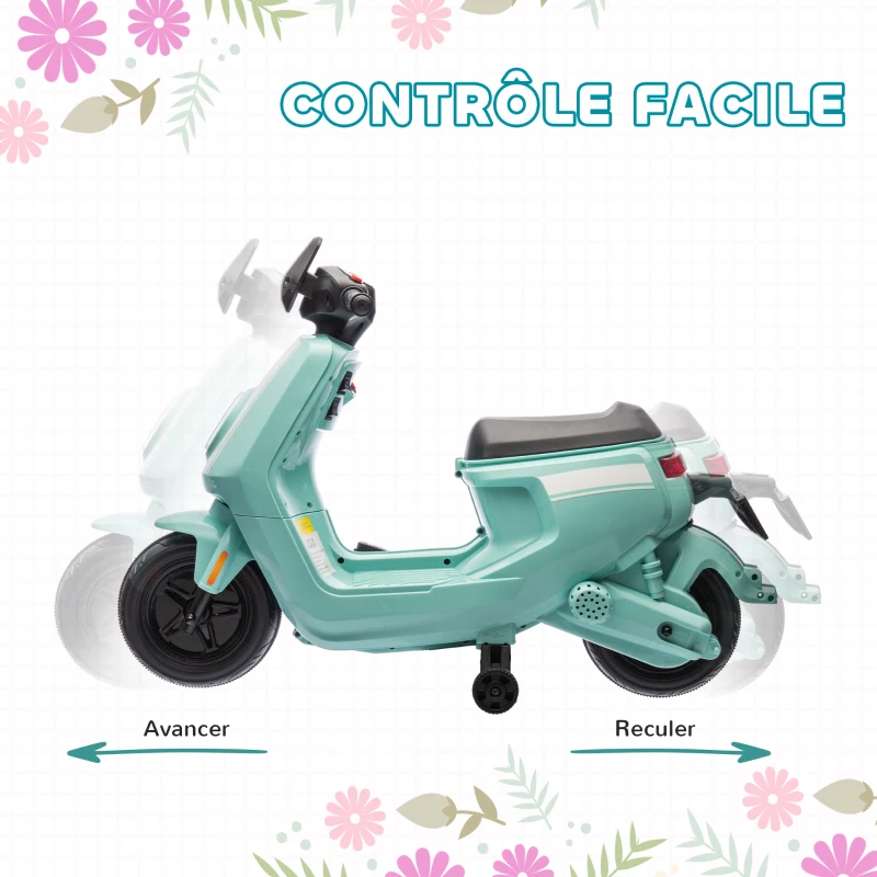 AIYAPLAY Scooter électrique enfants moto porteur pour enfants phare et musique, marche avant/arrière, roues d'entraînement
