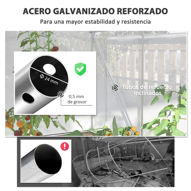 Outsunny Invernadero de Túnel 6x3x2 m con 6 Ventanas de Malla Cubierta de PE Anti-UV y 3 Puertas Enrollables Blanco