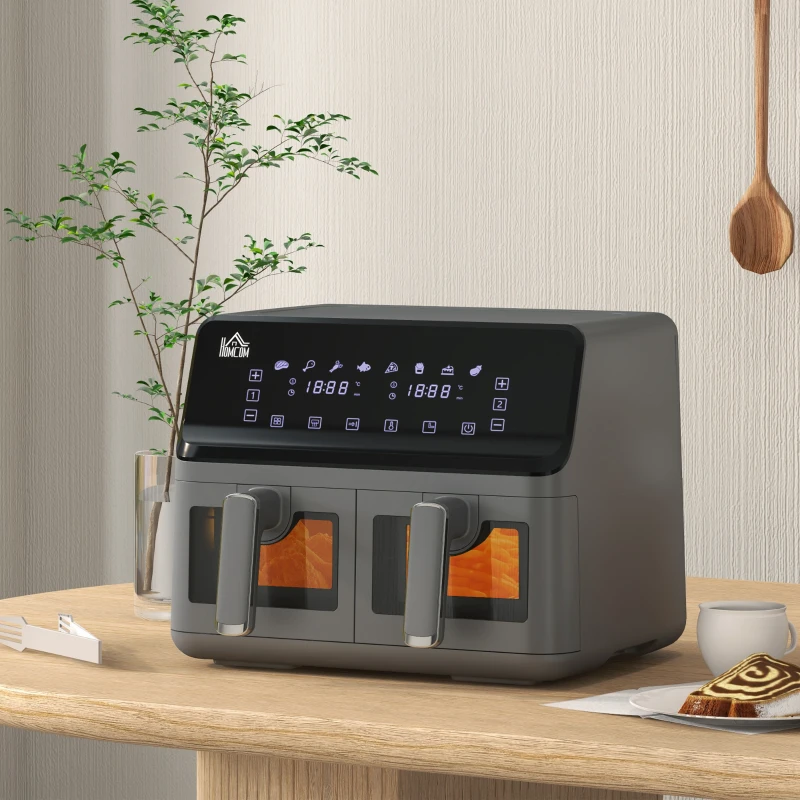 HOMCOM Friteuse à air sans huile Air Fryer double compartiment 8L 2500 W 8 programmes température réglable minuterie gris