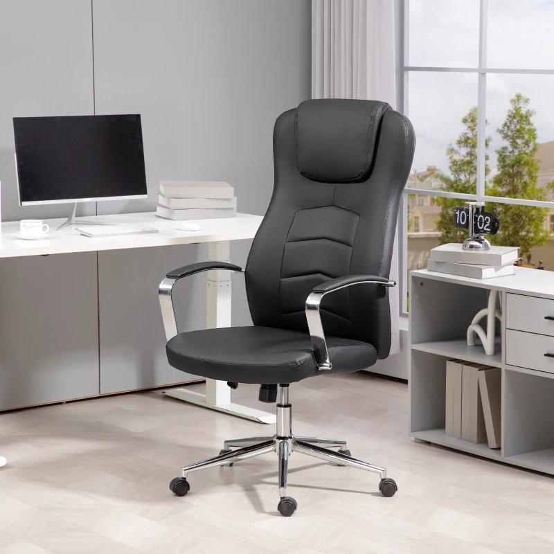HOMCOM Fauteuil de bureau en simili cuir, réglable en hauteur, dossier rembourré, noir