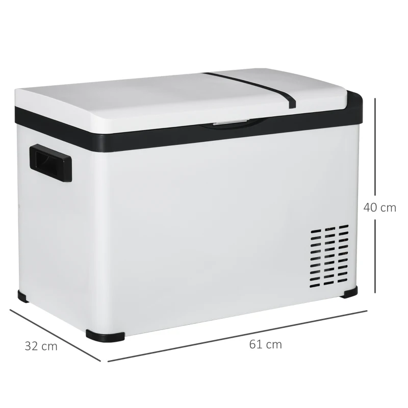 Outsunny Réfrigérateur portable à compression 30 L glacière électrique voiture 12/24V 61 x 32 x 40 cm jusqu'à -22°C blanc