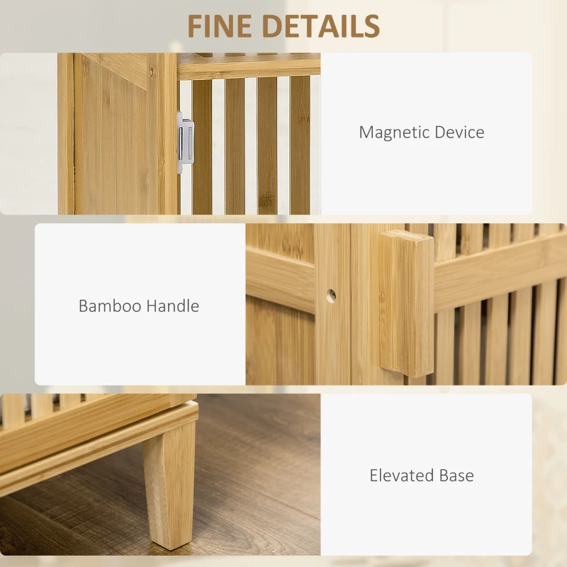 HOMCOM Bamboo Storage Cabinet with Shelves and Slatted Door Design for Bathroom Bedroom Living Room 40 x 30 x 140 cm