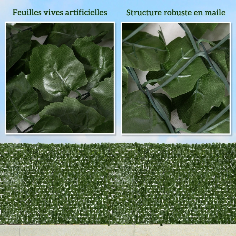 Outsunny Haie Artificiel Brise-Vue décoration Rouleau 3L x 1H m Feuillage réaliste Anti-UV Vert foncé