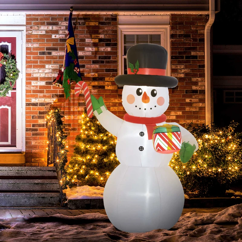 Outsunny Bonhomme de neige gonflable de Noël de 180 cm avec lumières LED, matériel fixation et souffleur, intérieur et extérieur