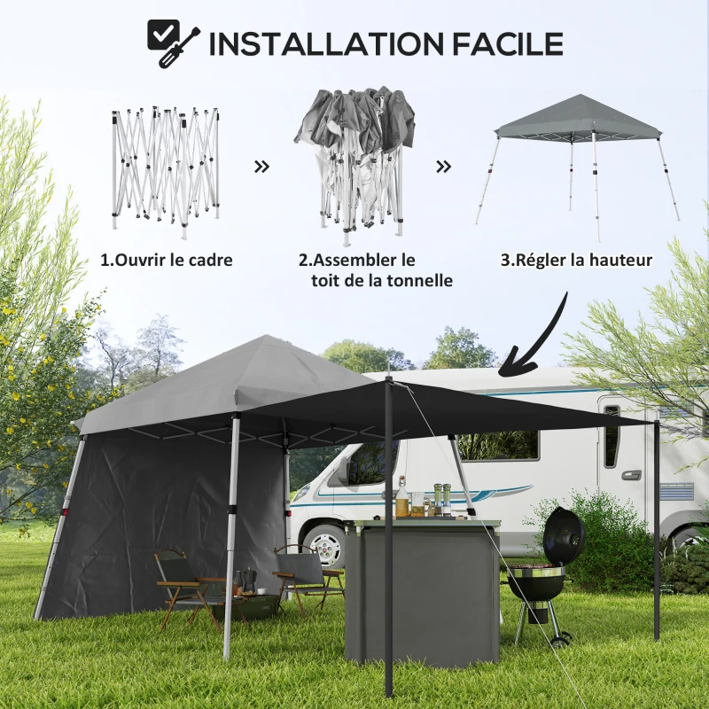 Outsunny Tonnelle de jardin 3x3m pop up tente Pliable auvents latéraux supplémentaires pieds inclinés sac de transport gris clair